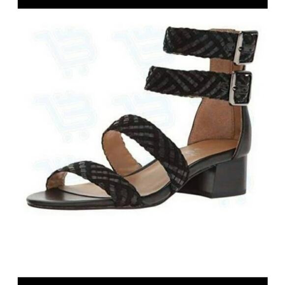 Franco Sarto Toma Sandal Women's 6M Black Suede Smooth Leather Braided Strappy - Picture 1 of 7